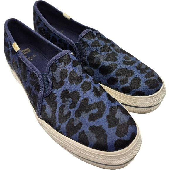 Keds X Kate Spade New York Triple Decker Leopard Slip-On Shoes Women's 8.5 Blue - Picture 1 of 10